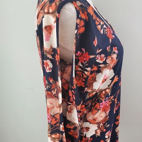 LULUS WOMEN'S SHIFTING DEARS NAVY BLUE FLORAL DESIGN SPLIT SLEEVE DRESS SIZE XS - Picture 4 of 9